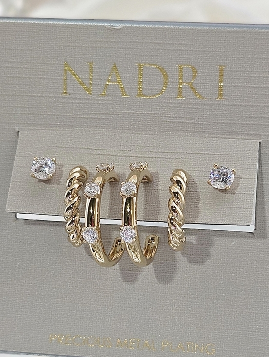 Nadri Jewelry - Nadri Gold Earrings Set Brunch Earrings Trio Hoops & Studs Precious Metal Boho